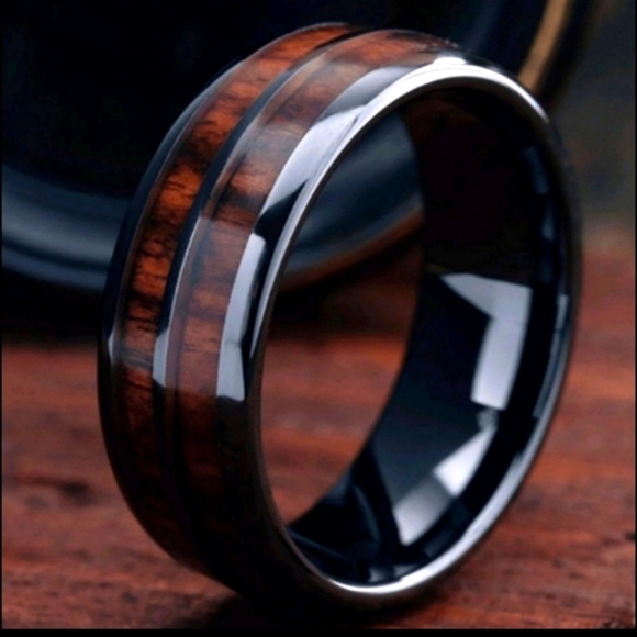 NEW Mens KOA Hawaiian Wood Grain Tungsten Band Ring Anniversary Wedding Popular - Picture 1 of 9